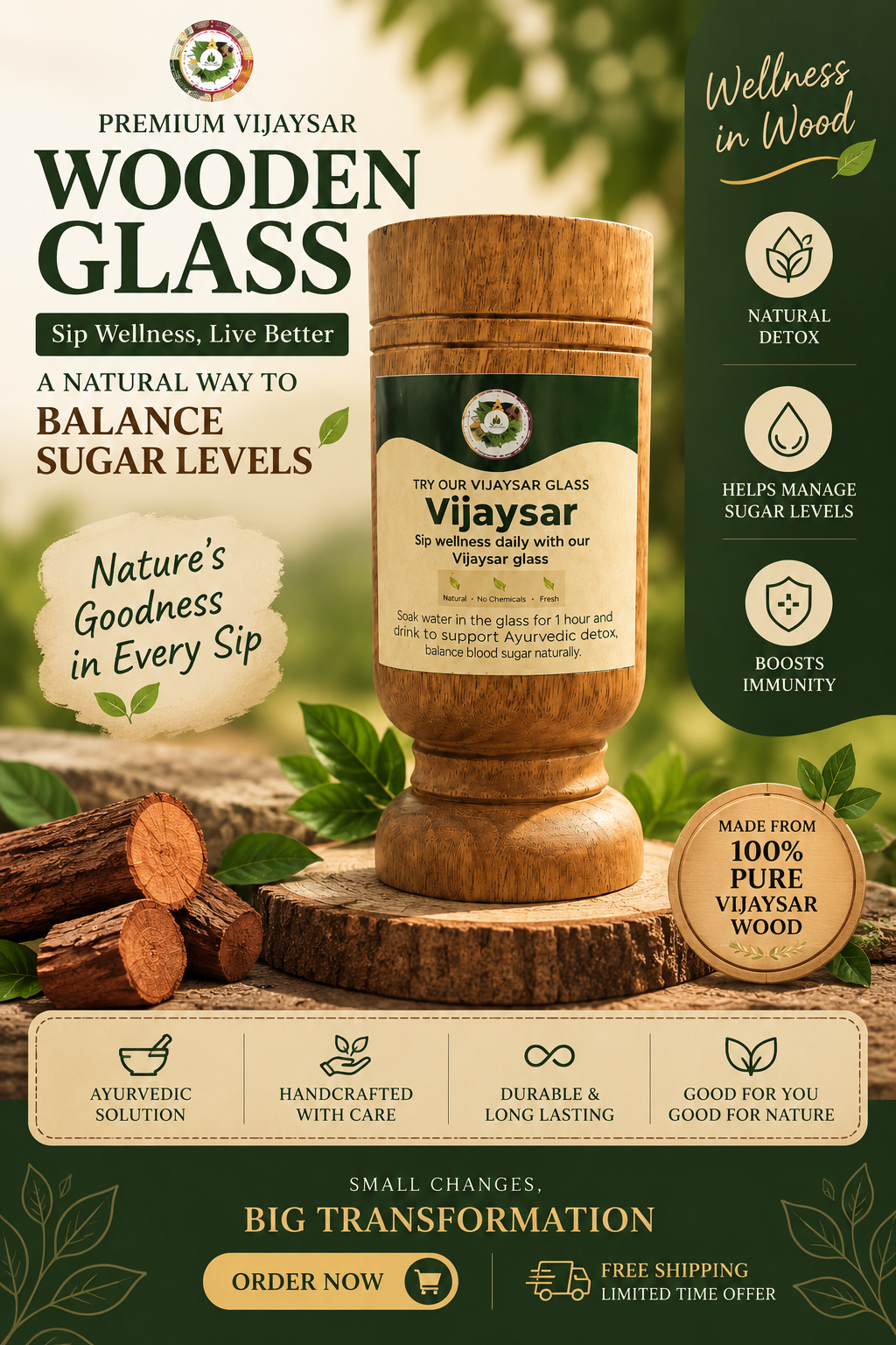 Premium vijaysar wooden glass
